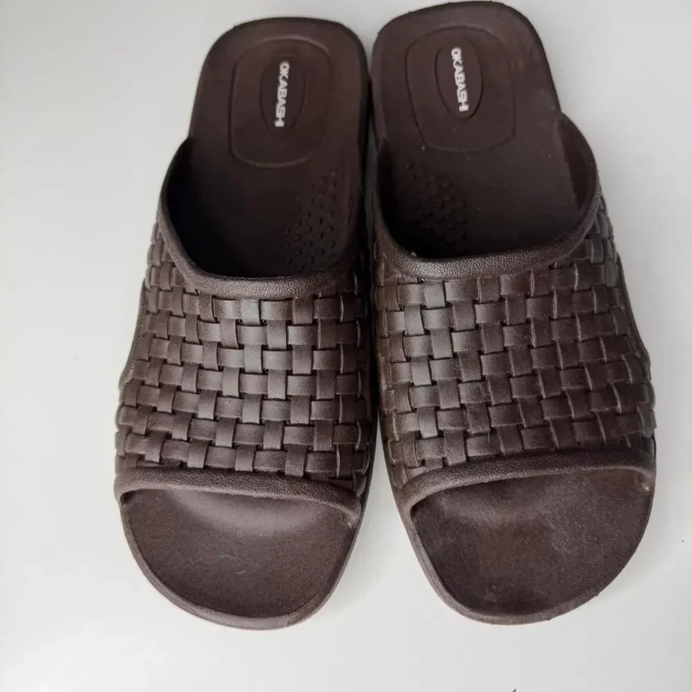 Okabashi Brown Woven Comfort Slide Sandals Ortho Summer‎ Mens